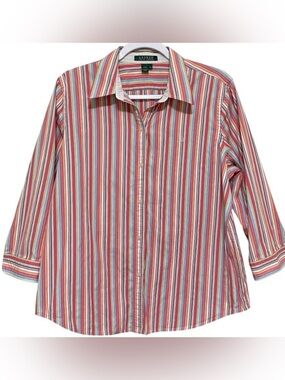 Lauren Ralph Lauren Pastel Striped Multicolor Button Up Shirt Preppy LRL Size XL